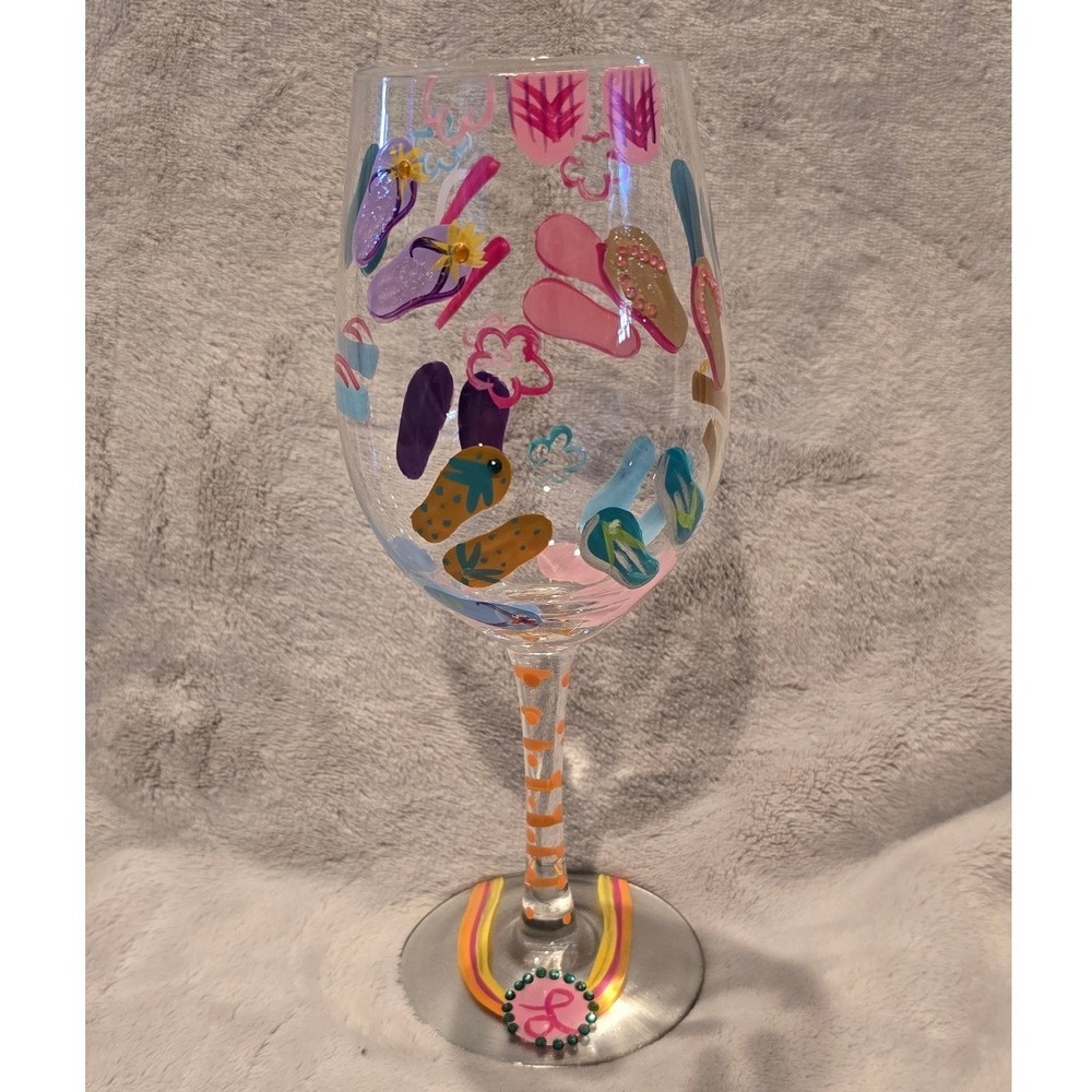 Lolita Love My Wine Flip Flops Too Hand Painted Stemmed Wine Glass Beach Summer
